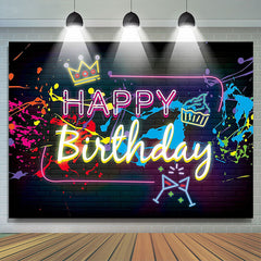 Lofaris Bright Graffiti Wall Dark Bricks Happy Birthday Backdrop