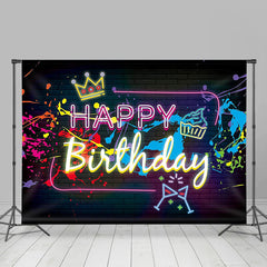 Lofaris Bright Graffiti Wall Dark Bricks Happy Birthday Backdrop