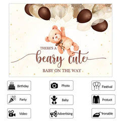 Lofaris Brown Bear Glitter Balloon Baby Shower Backdrop