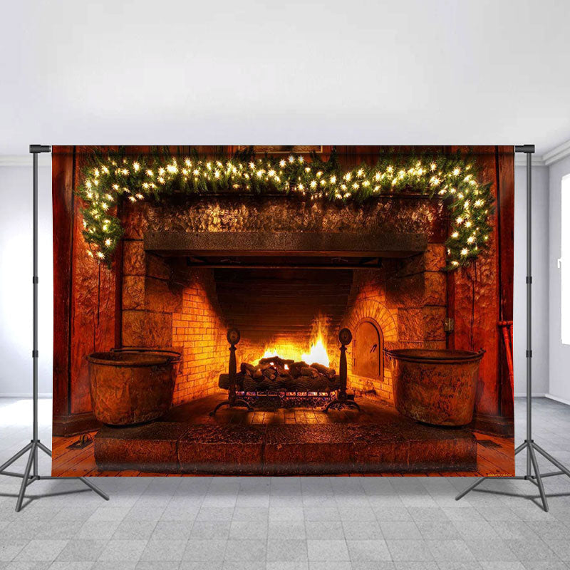 Lofaris Brown Warm Chrismas Fireplace Decoration Backdrops