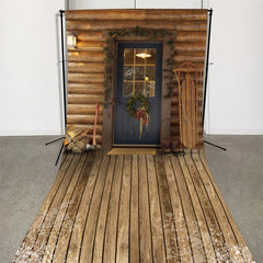 Lofaris Brown Wood Cabin Outdoor Winter Photo Booth Backdrop