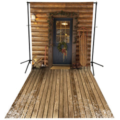 Lofaris Brown Wood Cabin Outdoor Winter Photo Booth Backdrop