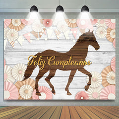 Lofaris Brown Wood Horse With Grey Birthday Party Backdrop