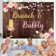 Lofaris Brunch And Bubbly Girls Day Wooden Party Backdrop