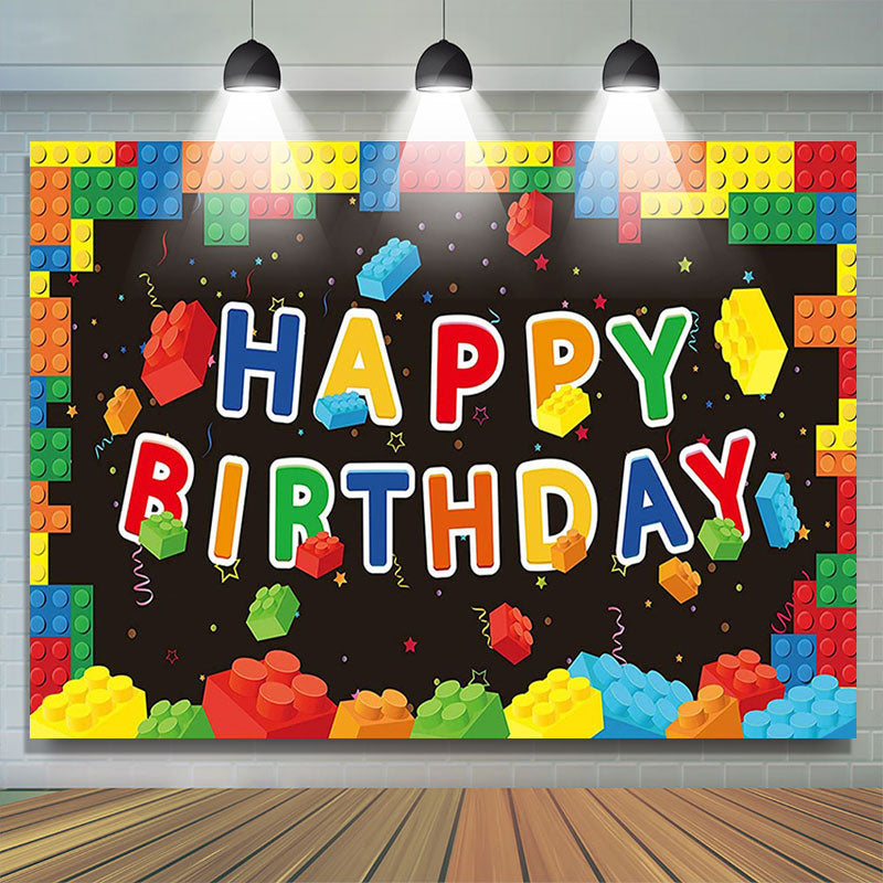 Lofaris Building Blocks Colorful Birthday Backdrop for Kids