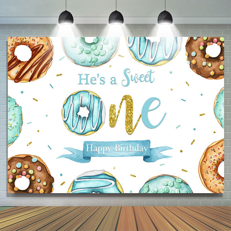 Lofaris Bule Donuts Sweet 1St Happy Birthday Backdrop For Boy