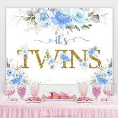 Lofaris Bule Floral Its Twins Cute Simple Baby Shower Backdrop