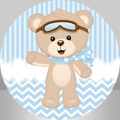 Lofaris Bule White Stripe Teddy Bear Circle Baby Shower Backdrop