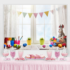 Lofaris Bunny And Sunny With White Window Baby Shower Backdrop