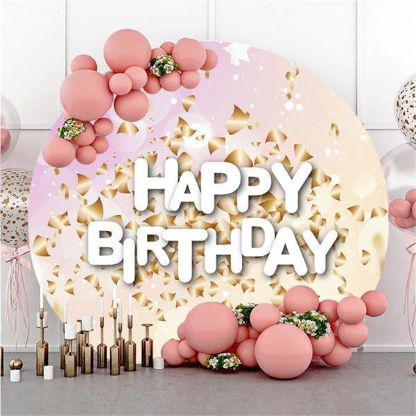 Lofaris Bunting And Bright Round Pink Happy Birthday Backdrop