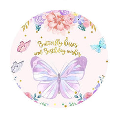 Lofaris Butterfly Kisses And Wishes Round Baby Shower Backdrop