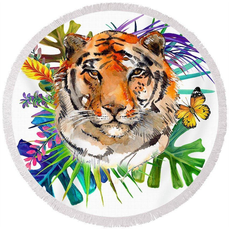 Lofaris Butterfly Tiger Palm Fun Round Beach Towel Idea