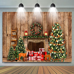 Lofaris Cabin With Lights Merry Christmas Holiday Backdrop