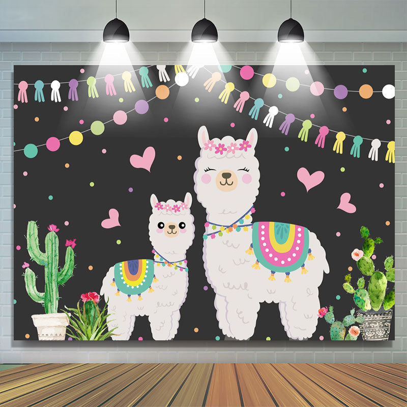 Lofaris Cactus and Flags Alpaca Family Baby Shower Backdrop