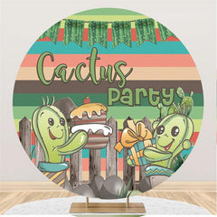 Lofaris Cactus Party Green Cartoon Round Backdrops for Kids