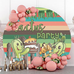 Lofaris Cactus Party Green Cartoon Round Backdrops for Kids