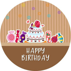 Lofaris Cake And Candy Brown Round Happy Birthday Backdrop