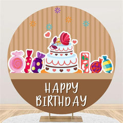 Lofaris Cake And Candy Brown Round Happy Birthday Backdrop