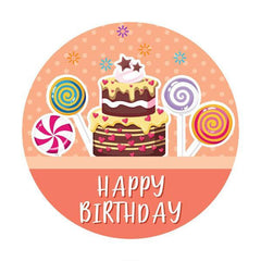 Lofaris Cake And Candy Orange Round Happy Birthday Backdrop