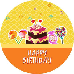 Lofaris Cake And Candy Yellow Round Happy Birthday Backdrop