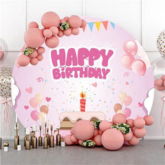 Lofaris Cake And Pink Balloon Circle Happy Birthday Backdrop