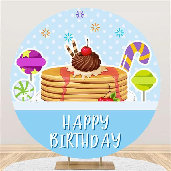 Lofaris Cake With Candy Blue Round Birthday Backdrop For Boy