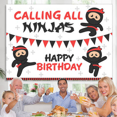 Lofaris Calling All Ninjas Cartoon Happy Birthday Backdrop