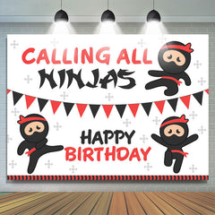 Lofaris Calling All Ninjas Cartoon Happy Birthday Backdrop