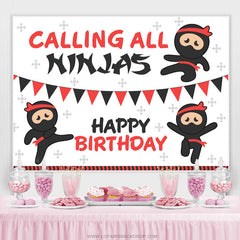 Lofaris Calling All Ninjas Cartoon Happy Birthday Backdrop