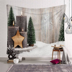 Lofaris Candlestick Wood Christmas Landscape Family Wall Tapestry