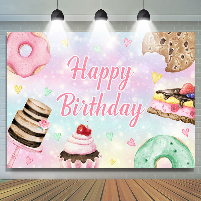 Lofaris Candy Land Cupcake Donut Cookie Happy Birthday Backdrop