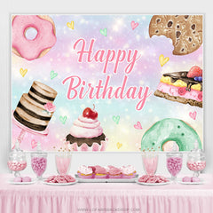 Lofaris Candy Land Cupcake Donut Cookie Happy Birthday Backdrop