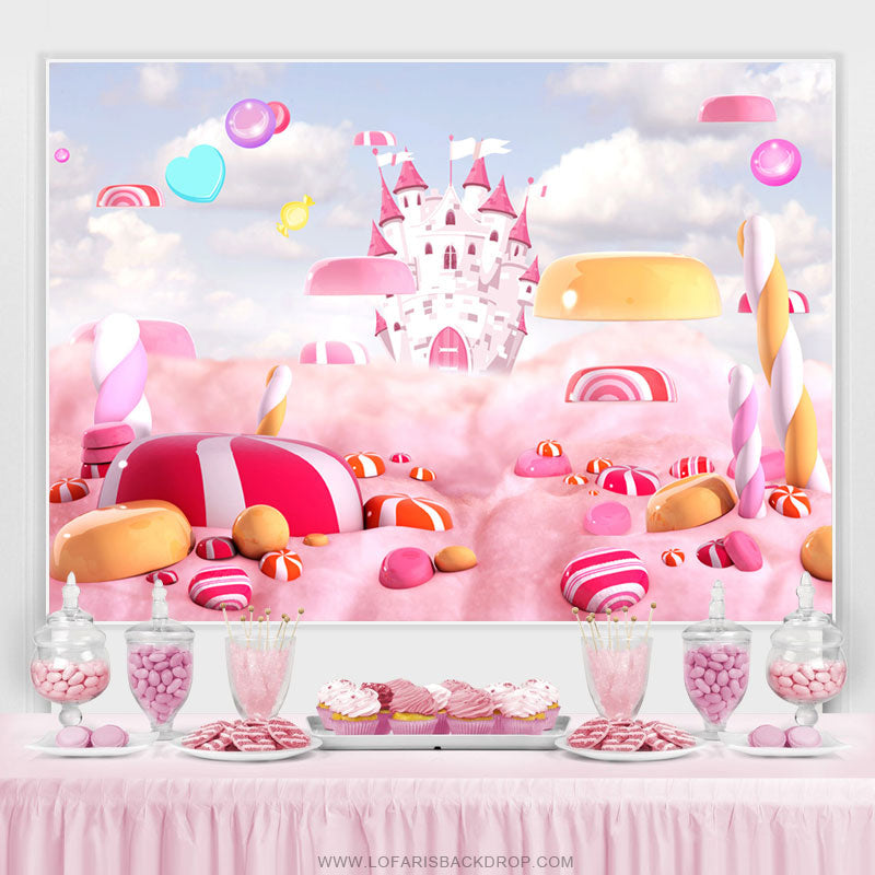 Candyland Castle Pink World Birthday Backdrop – Lofaris