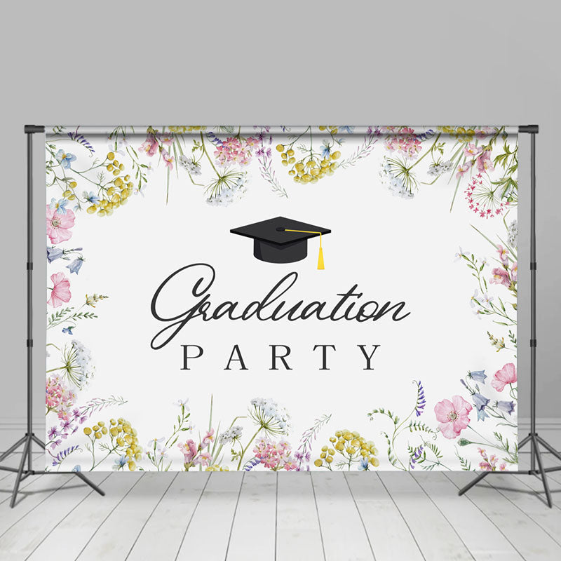 Lofaris Cap Floral Dandelion White Graduation Party Backdrop