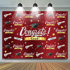 Lofaris Caps And Stars Dark Red Congrat Grad Party Backdrop