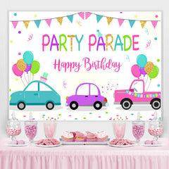 Lofaris Car Flag Balloons Happy Birthday Backdrop For Girl