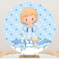 Lofaris Cartoon Angel Baby Blue Cloud Star Round Party Backdrops