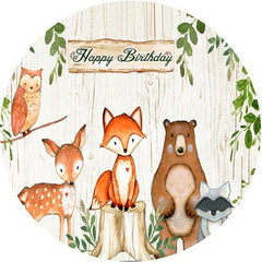 Lofaris Cartoon Animal And Wooden Round Happy Birthday Backdrop