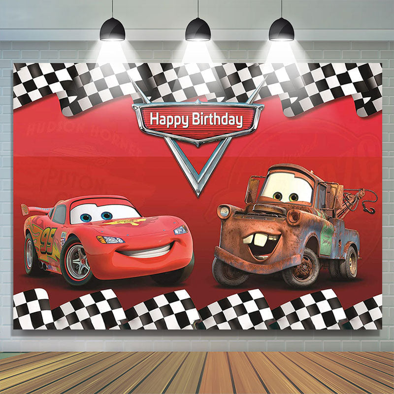 Lofaris Cartoon Cars Mobilization Happy Birthday Backdrop For Kids