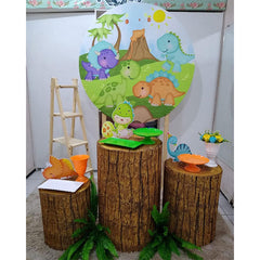 Lofaris Cartoon Cute Dinosaur Themed Party Round Backdrop Kit