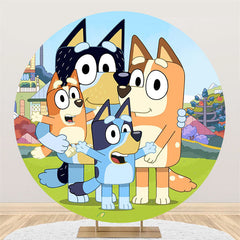 Lofaris Cartoon Family Dogs Round Kids Birthday Party Backdrop