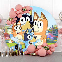 Lofaris Cartoon Family Dogs Round Kids Birthday Party Backdrop