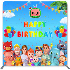 Lofaris Cartoon Family Double-Sided Backdrop for Birthday Party