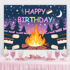 Lofaris Cartoon Forest Night Theme Happy Birthday Backdrop