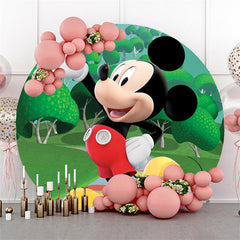 Lofaris Cartoon Green Trees Round Mouse Birthday Backdrop