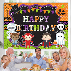 Lofaris Cartoon Halloween Theme Happy Birthday Party Backdrop