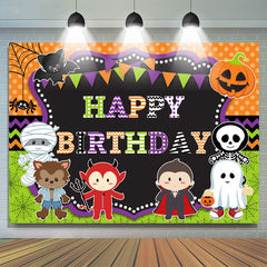 Lofaris Cartoon Halloween Theme Happy Birthday Party Backdrop