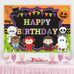 Lofaris Cartoon Halloween Theme Happy Birthday Party Backdrop