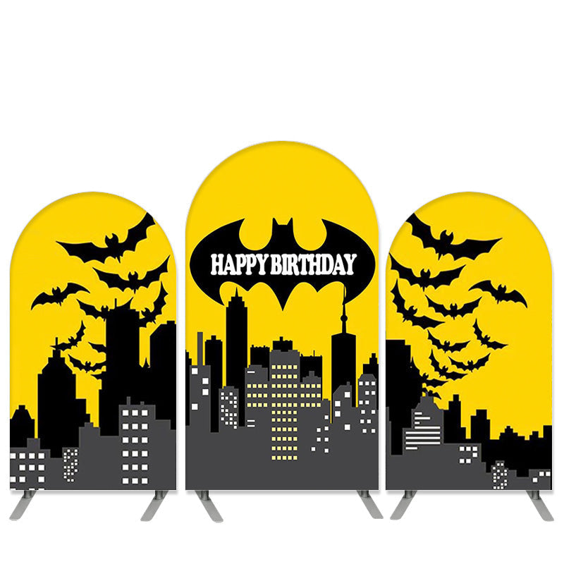 Lofaris Cartoon Hero Theme Black Yellow Birthday Arch Backdrop Kit