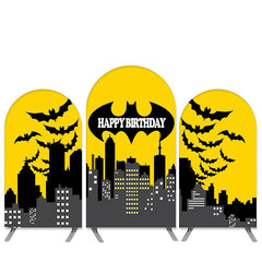 Lofaris Cartoon Hero Theme Black Yellow Birthday Arch Backdrop Kit